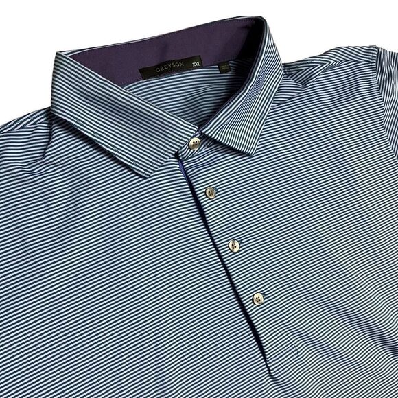 Greyson Shirt Mens XXL Blue Stripe Polo Golf Stretch Preppy Wolf Button Classic - Picture 1 of 9